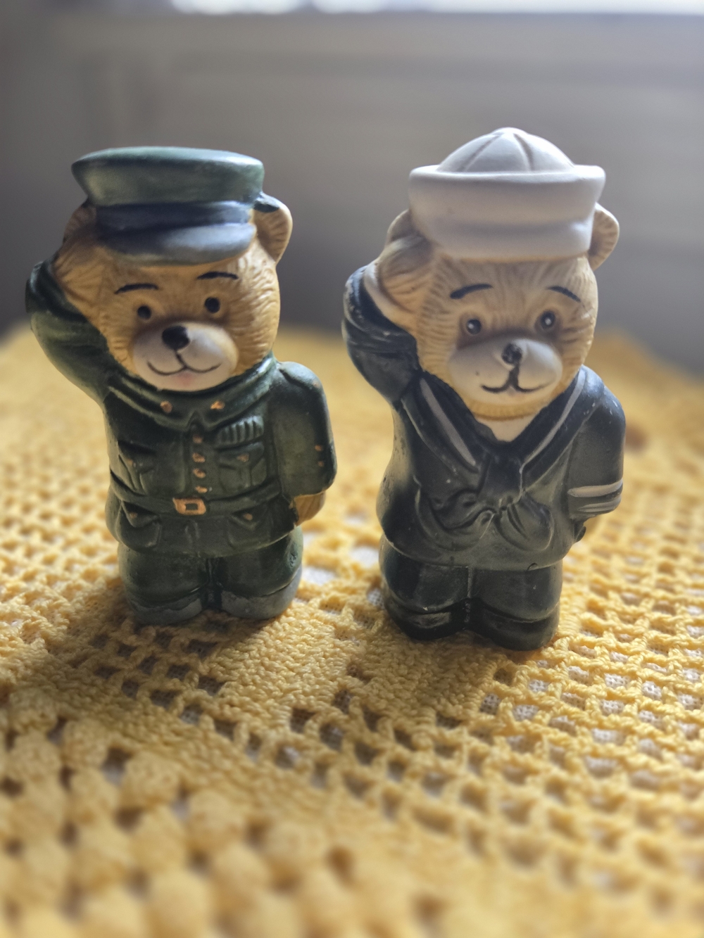Vintage Style Green and Navy Bear Figurine Set - Home Accents